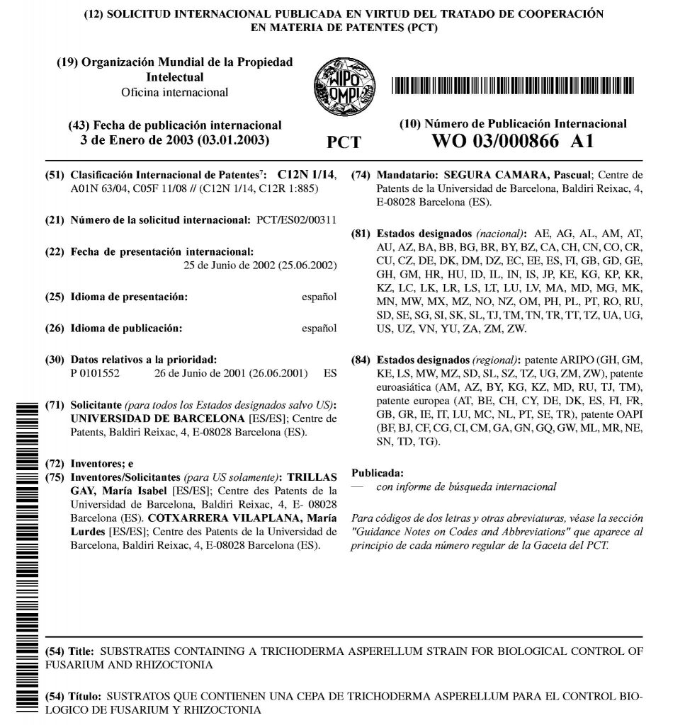 Patente Trichoderma asperellum cep T34